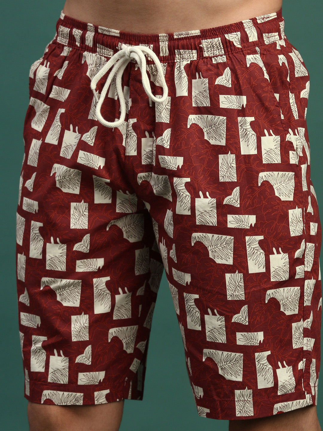 Men Printed Cuban Collar Maroon Relaxed Fit Co Ords Set