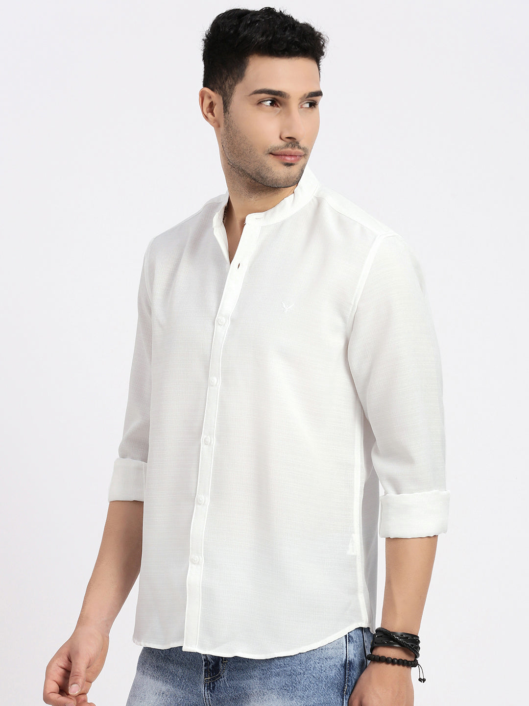 Men White Solid Slim Fit Shirt