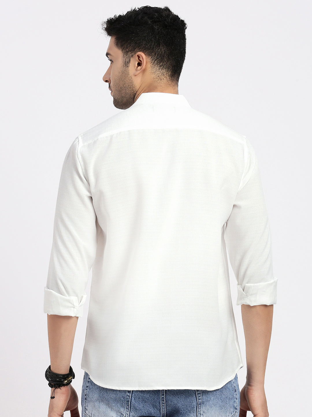 Men White Solid Slim Fit Shirt