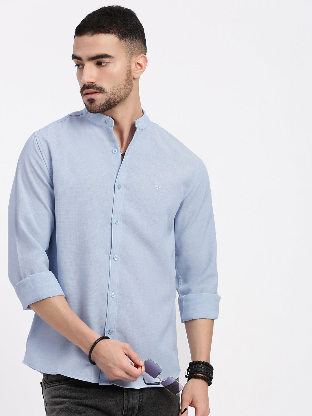 Men Blue Solid Slim Fit Shirt