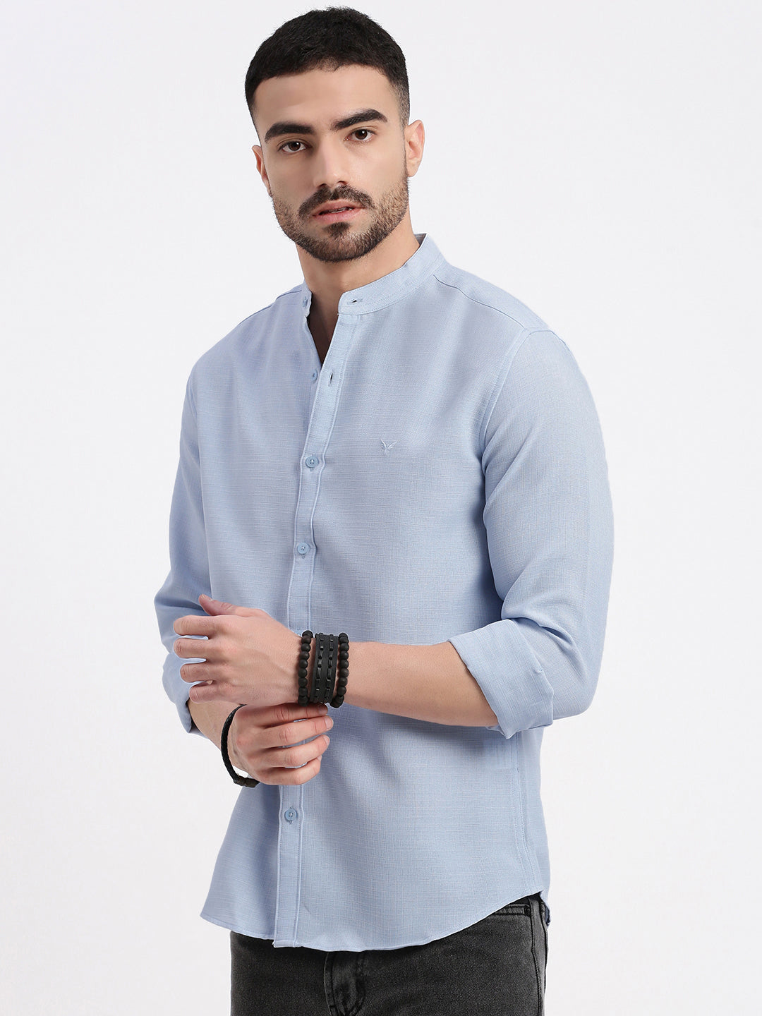 Men Blue Solid Slim Fit Shirt