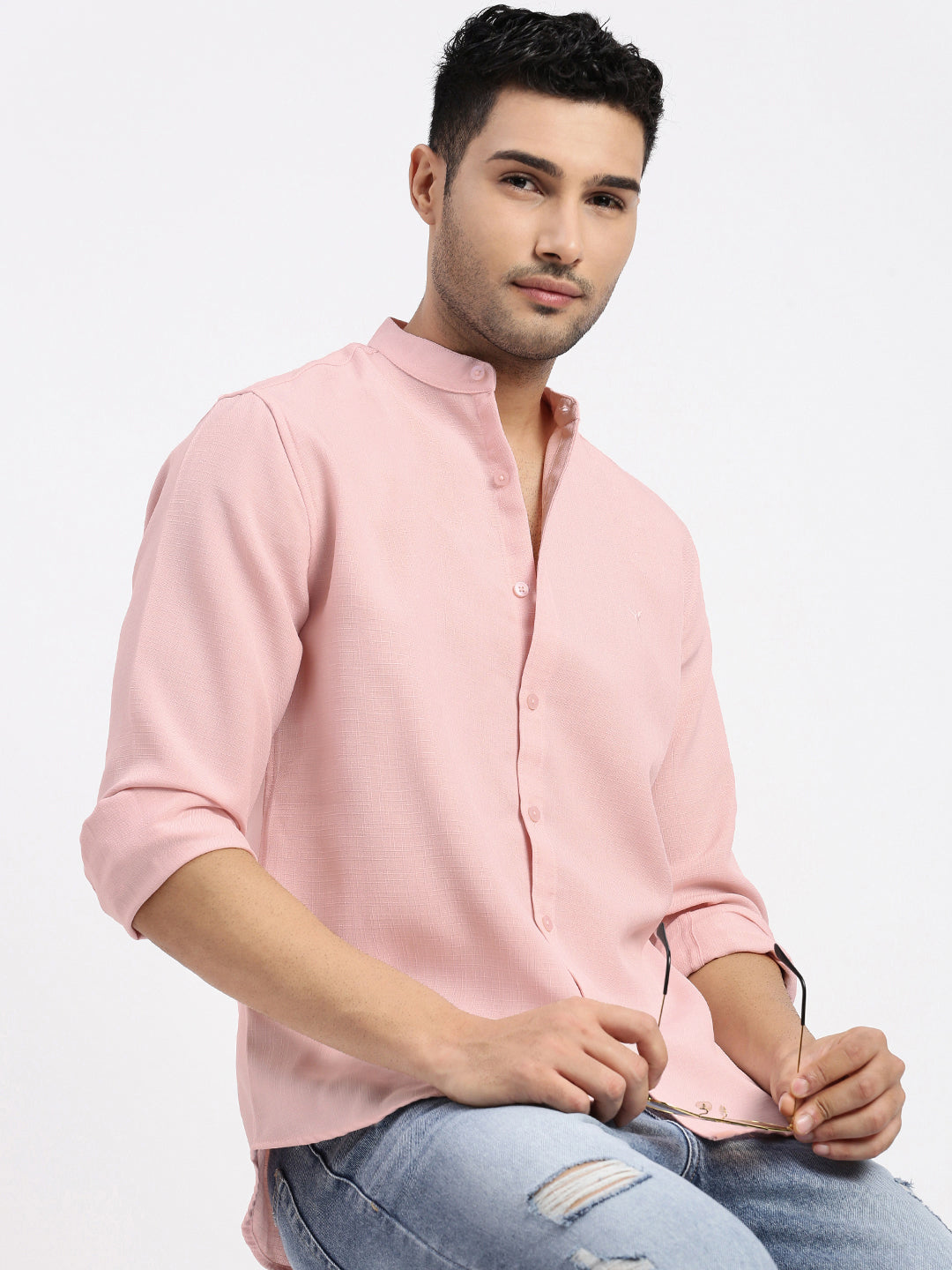 Men Peach Solid Slim Fit Shirt