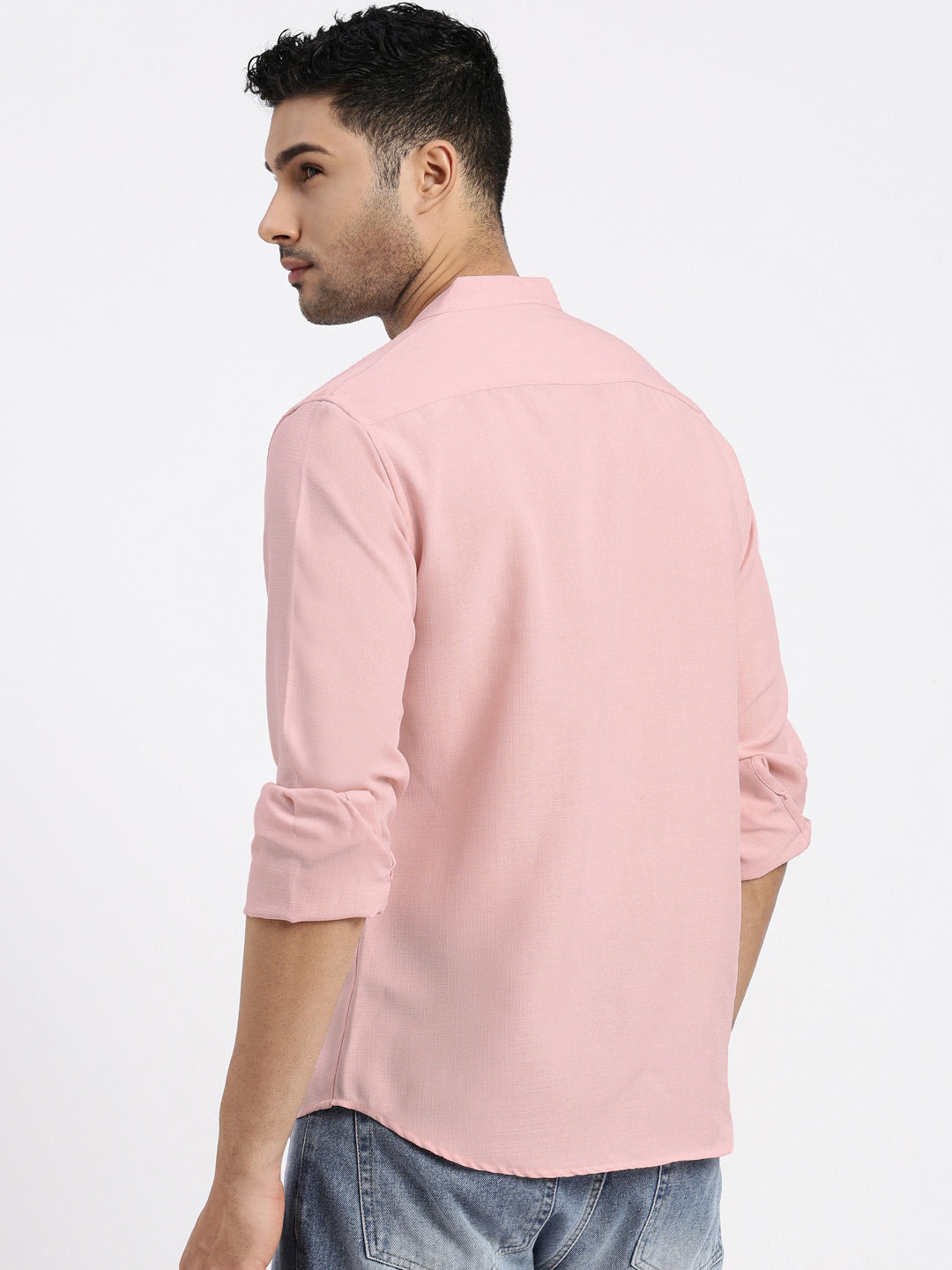 Men Peach Solid Slim Fit Shirt