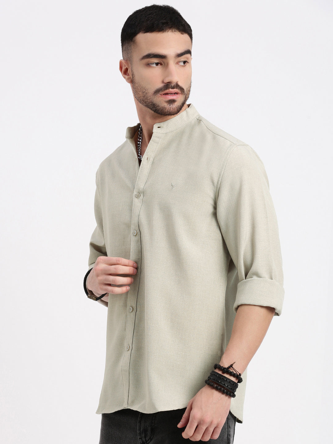 Men Beige Solid Slim Fit Shirt