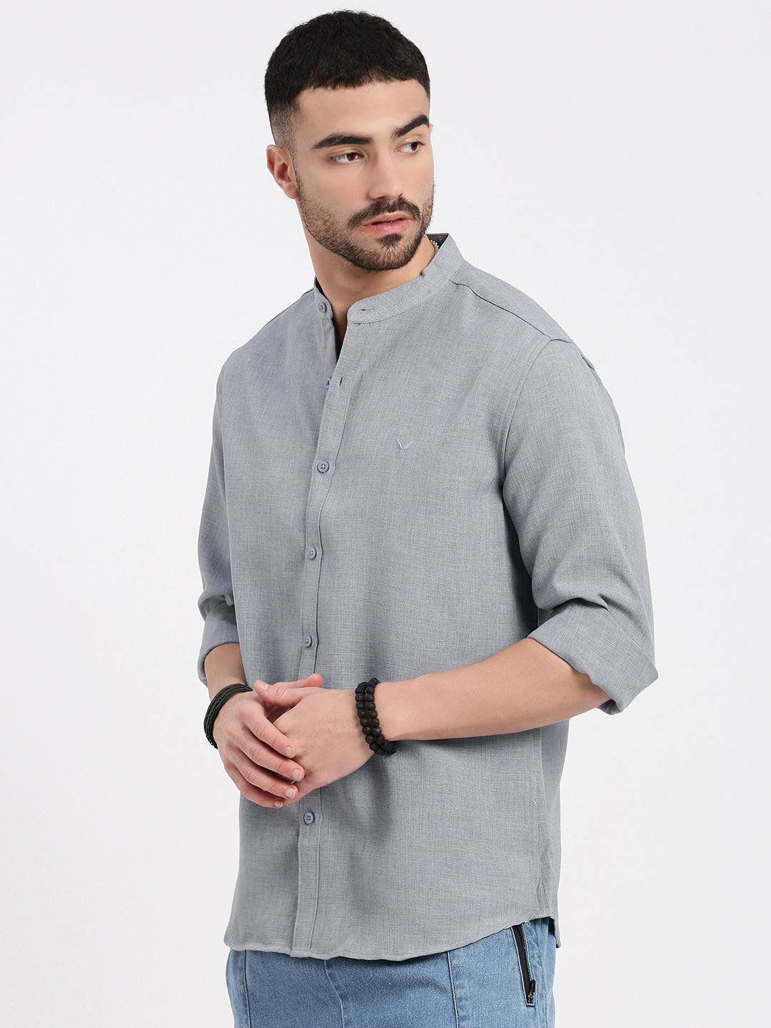 Men Grey Solid Slim Fit Shirt