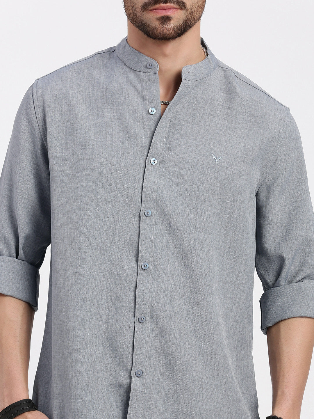 Men Grey Solid Slim Fit Shirt