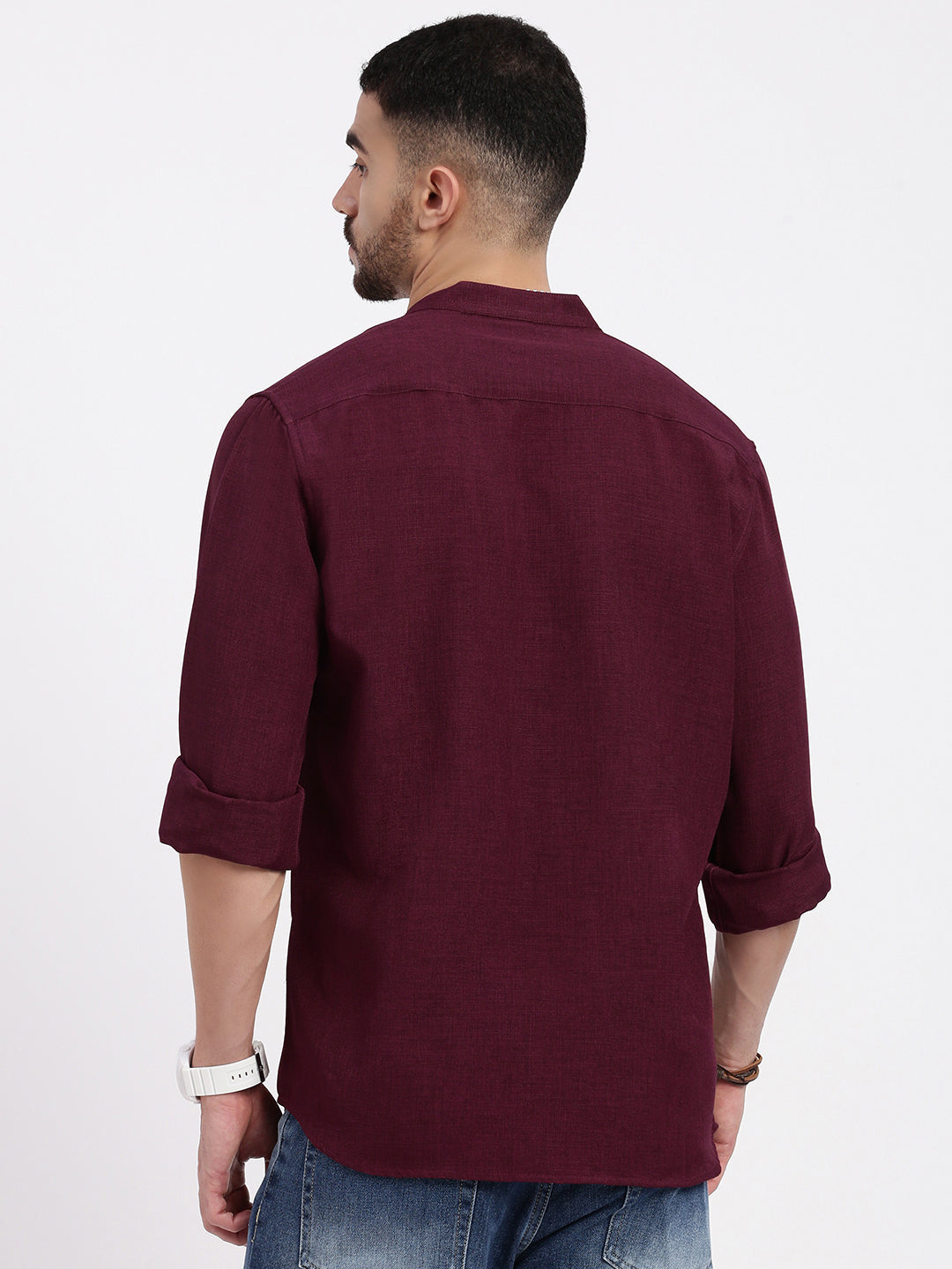 Men Maroon Solid Slim Fit Shirt