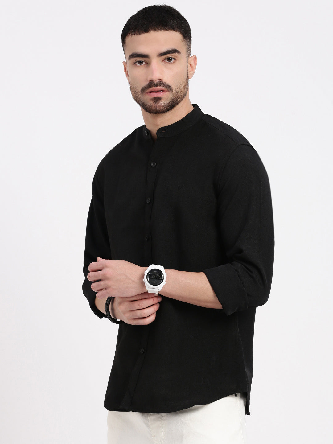 Men Black Solid Slim Fit Shirt