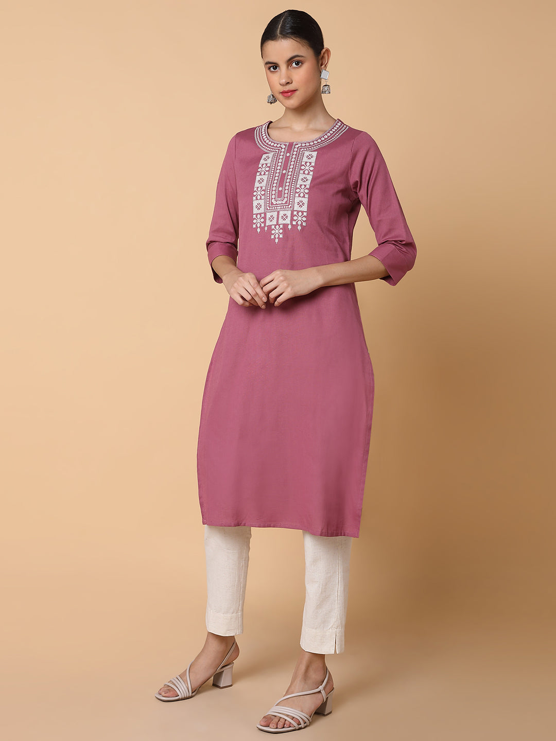 Women Solid Lavender Straight Kurta