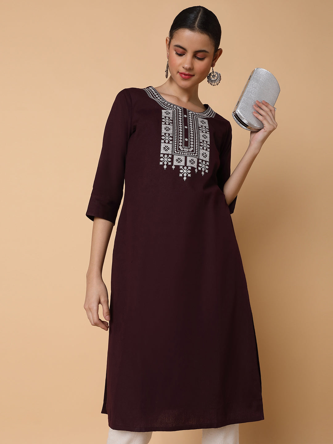 Women Solid Purple Straight Kurta