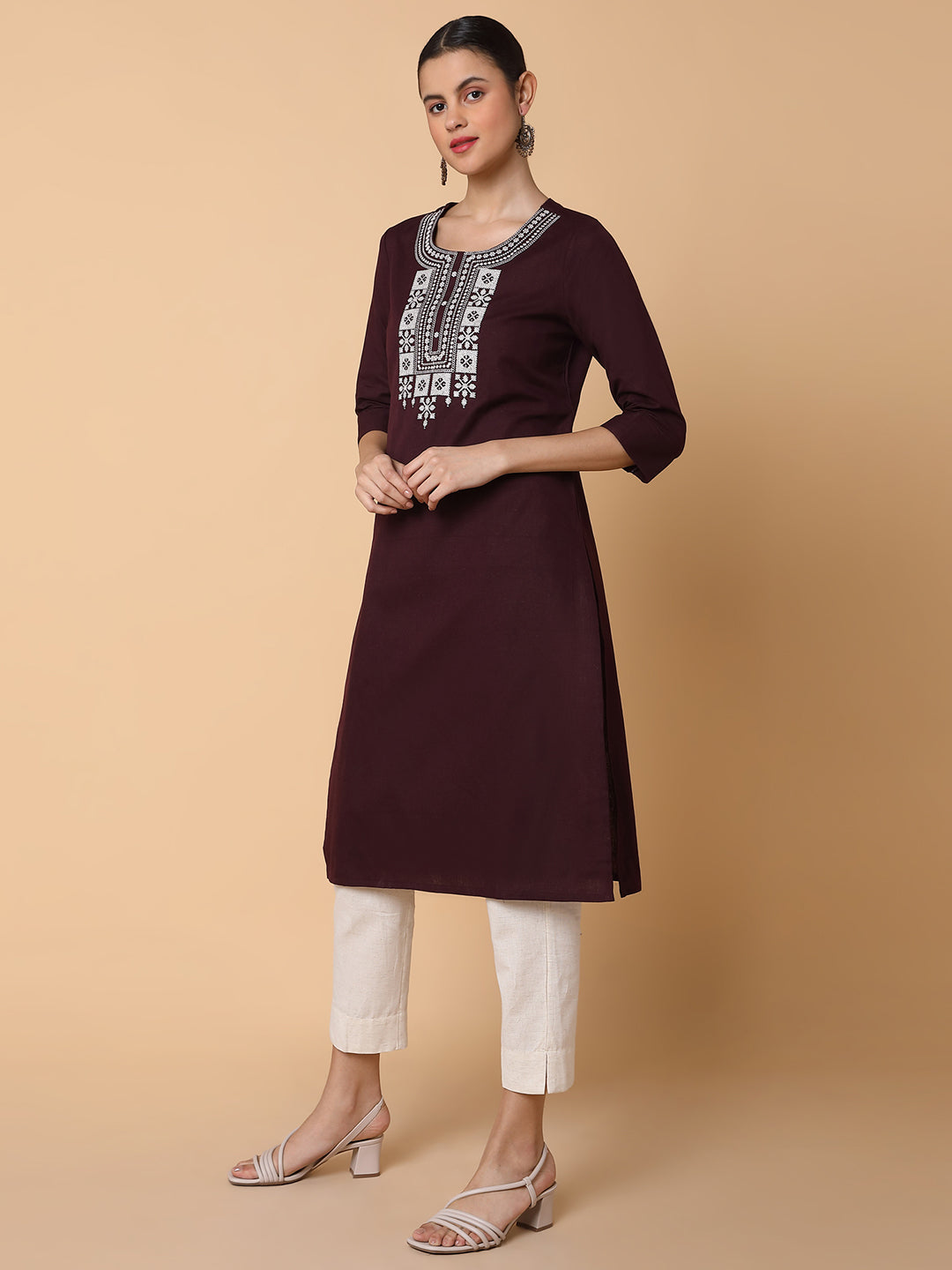 Women Solid Purple Straight Kurta