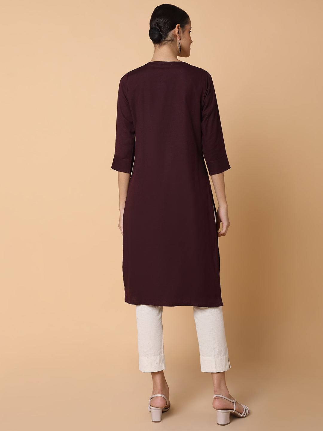 Women Solid Purple Straight Kurta