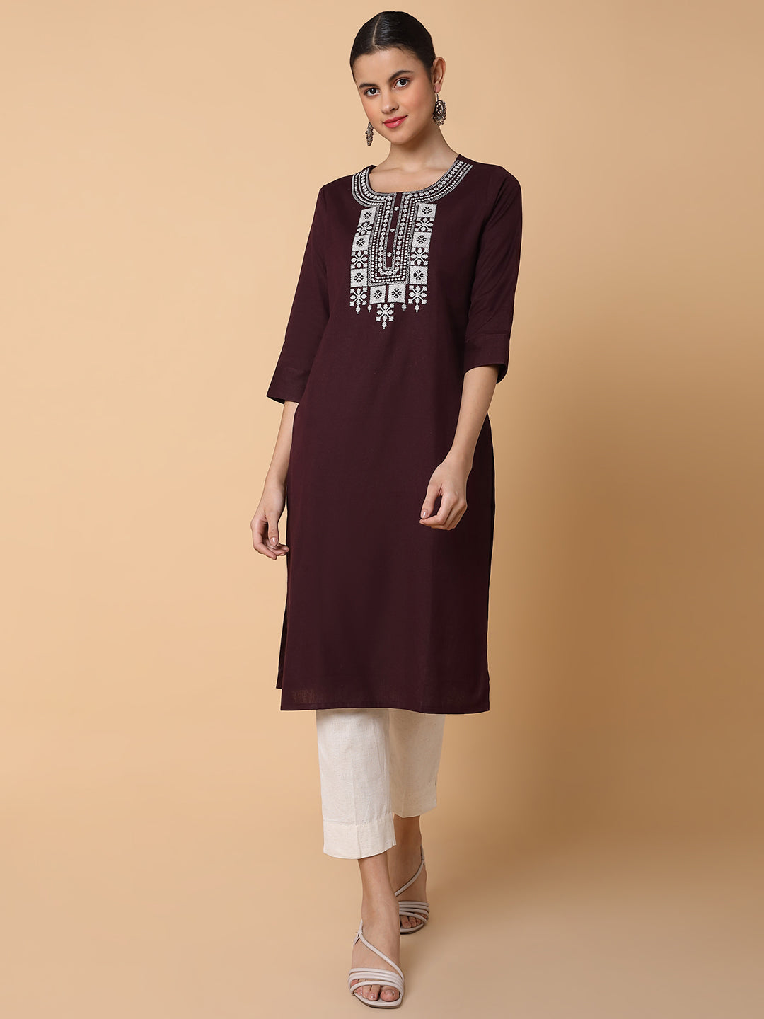 Women Solid Purple Straight Kurta