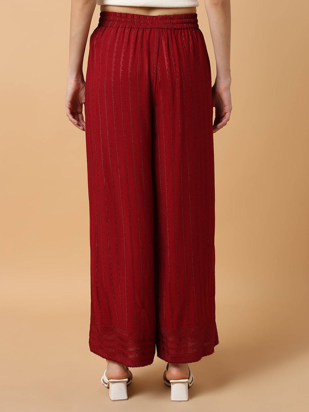 Women Maroon Solid Trouser