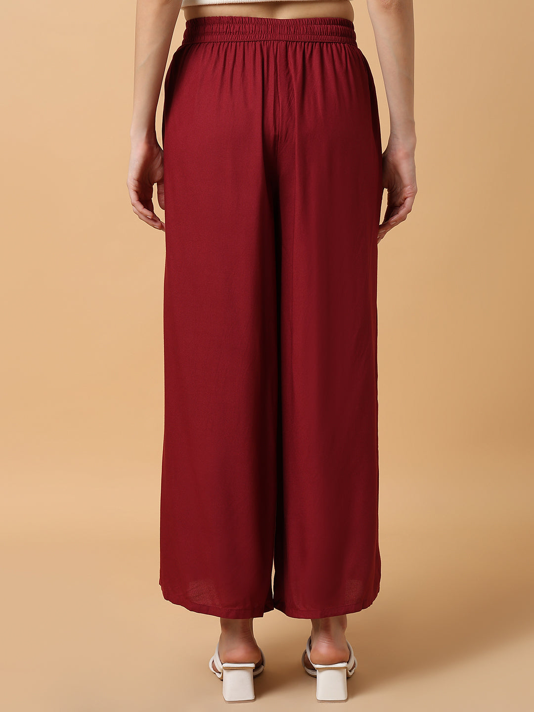 Women Maroon Solid Trouser