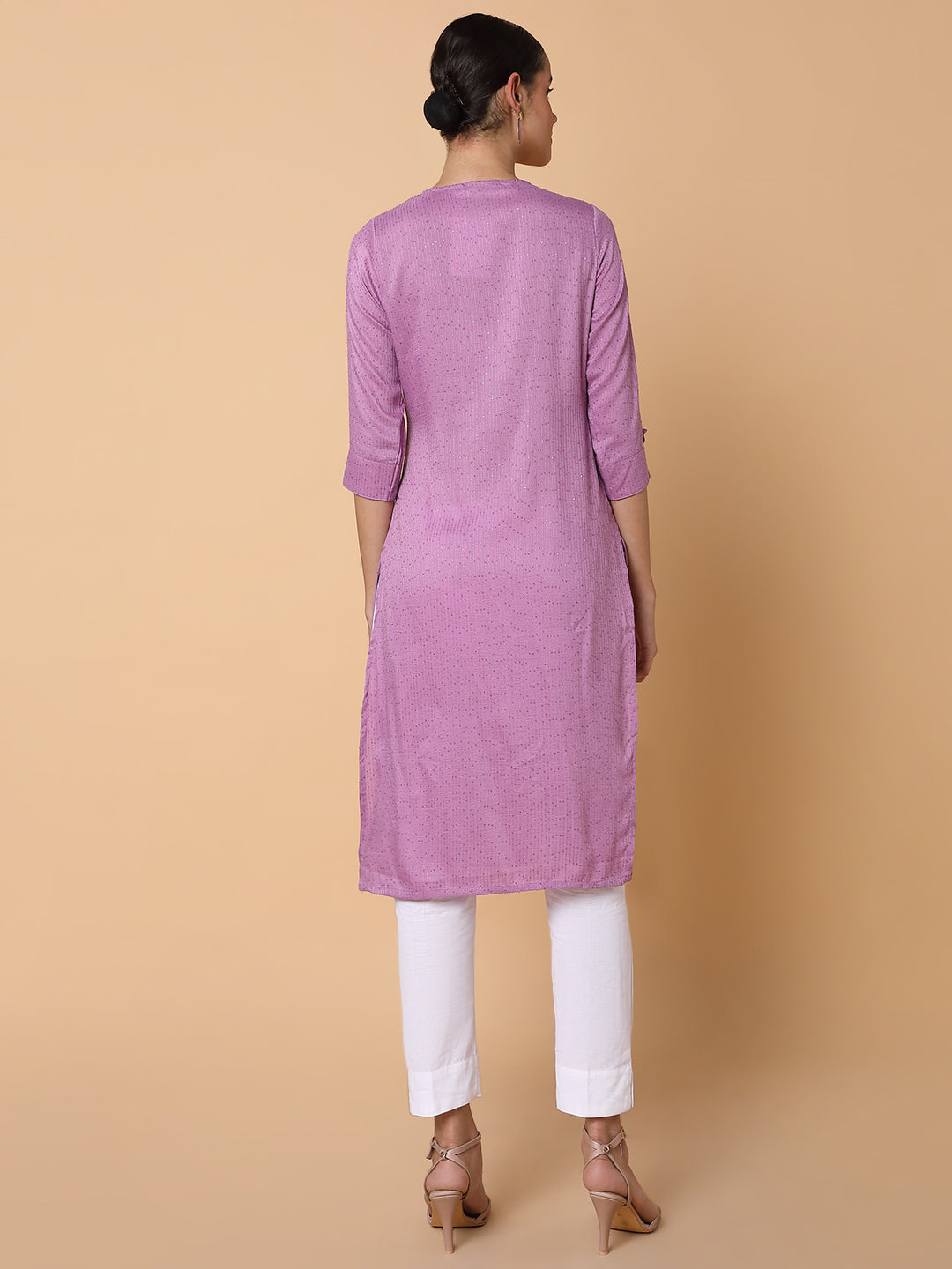 Women Solid Sequins Lavender Straight Kurta