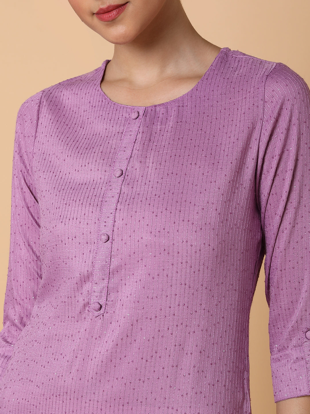 Women Solid Sequins Lavender Straight Kurta