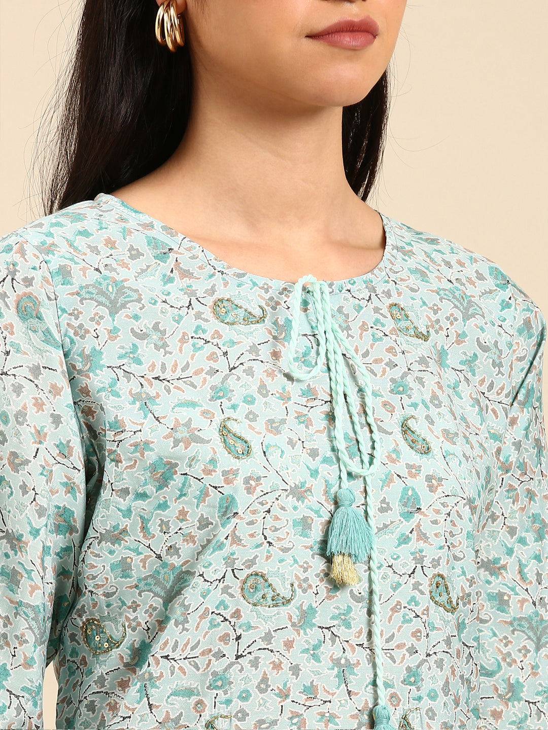 Women Paisley Blue Straight Kurta Set