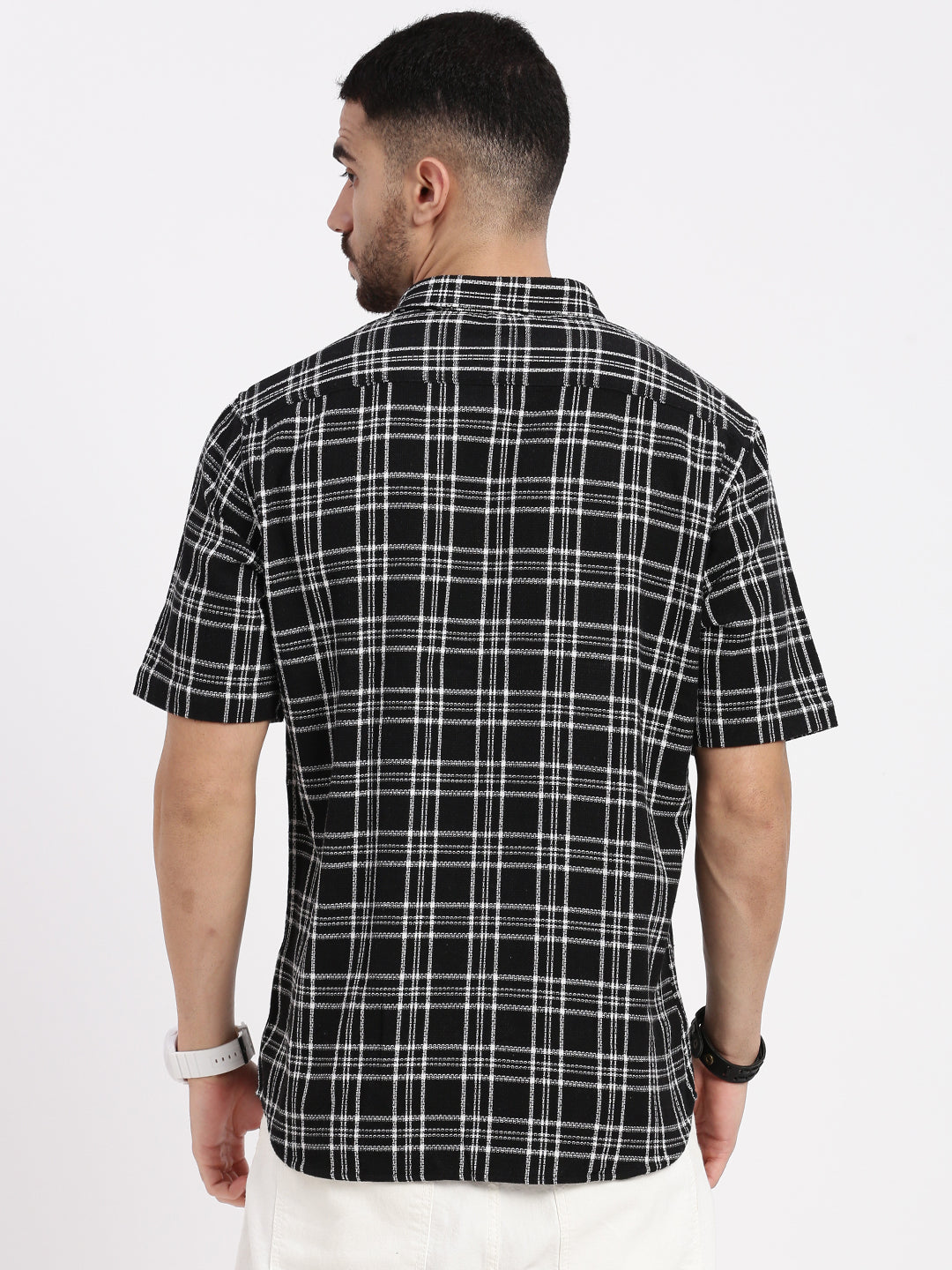 Men Black Checked Slim Fit Shirt