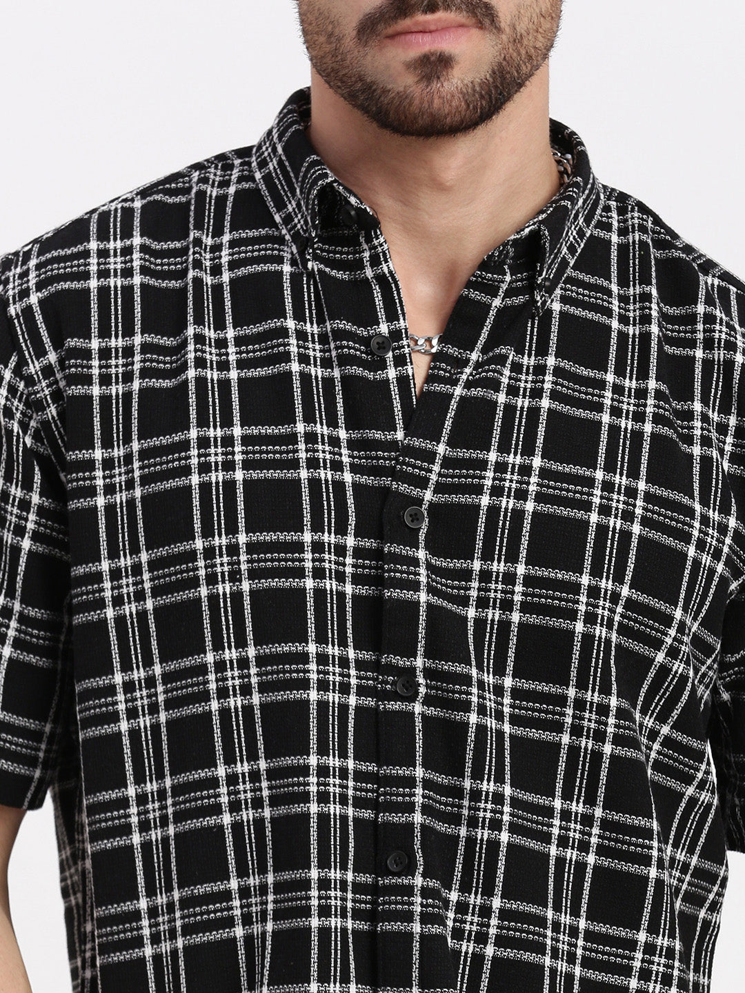 Men Black Checked Slim Fit Shirt