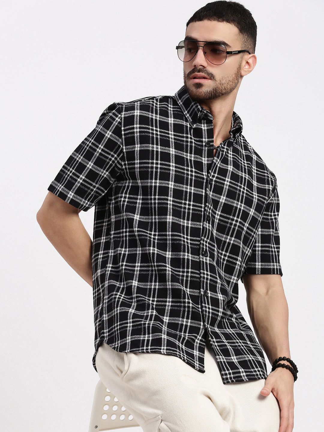 Men Black Checked Slim Fit Shirt