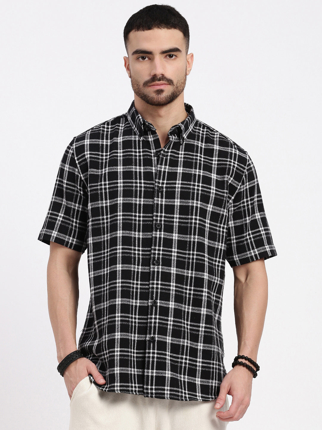 Men Black Checked Slim Fit Shirt