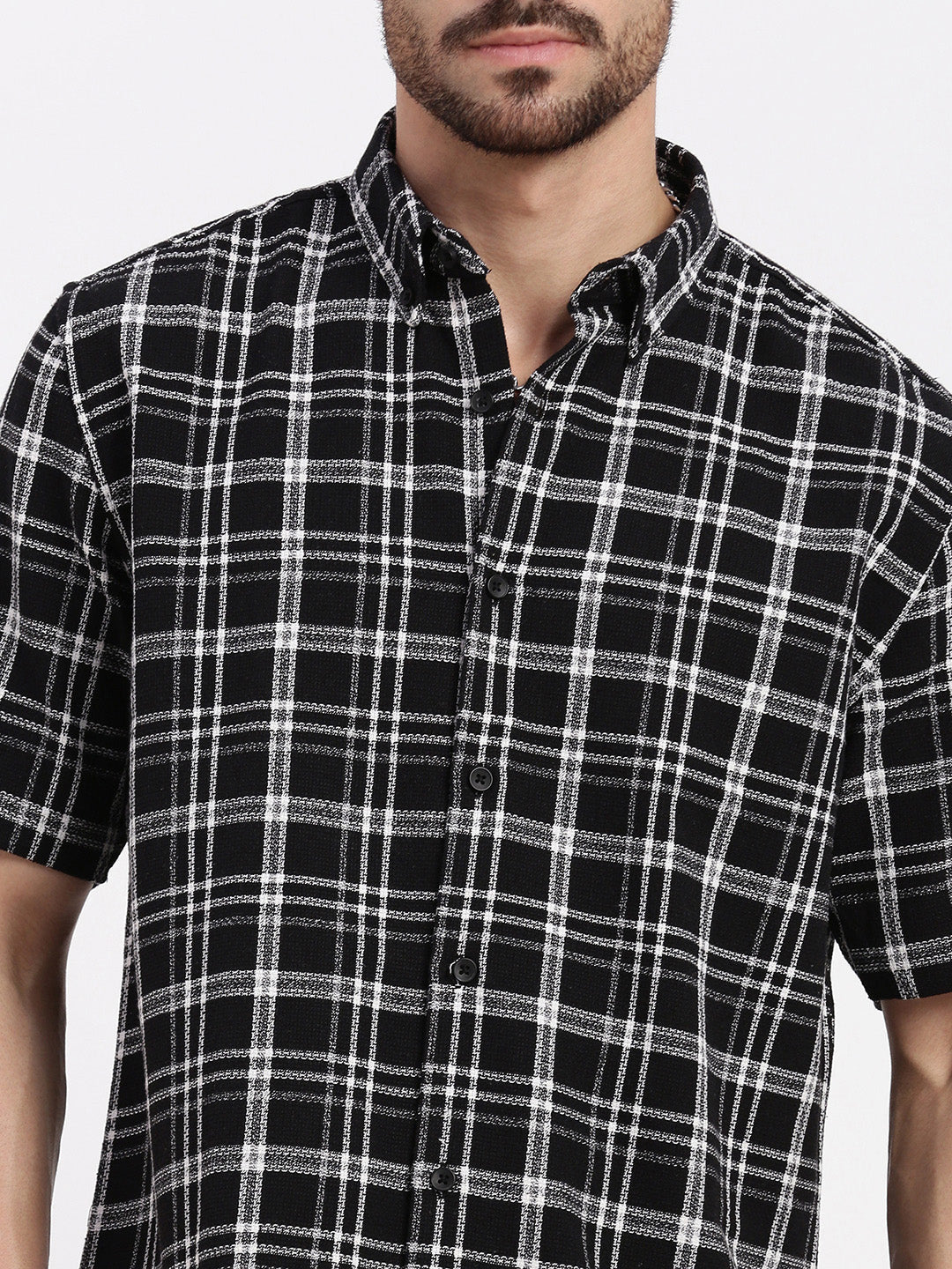 Men Black Checked Slim Fit Shirt