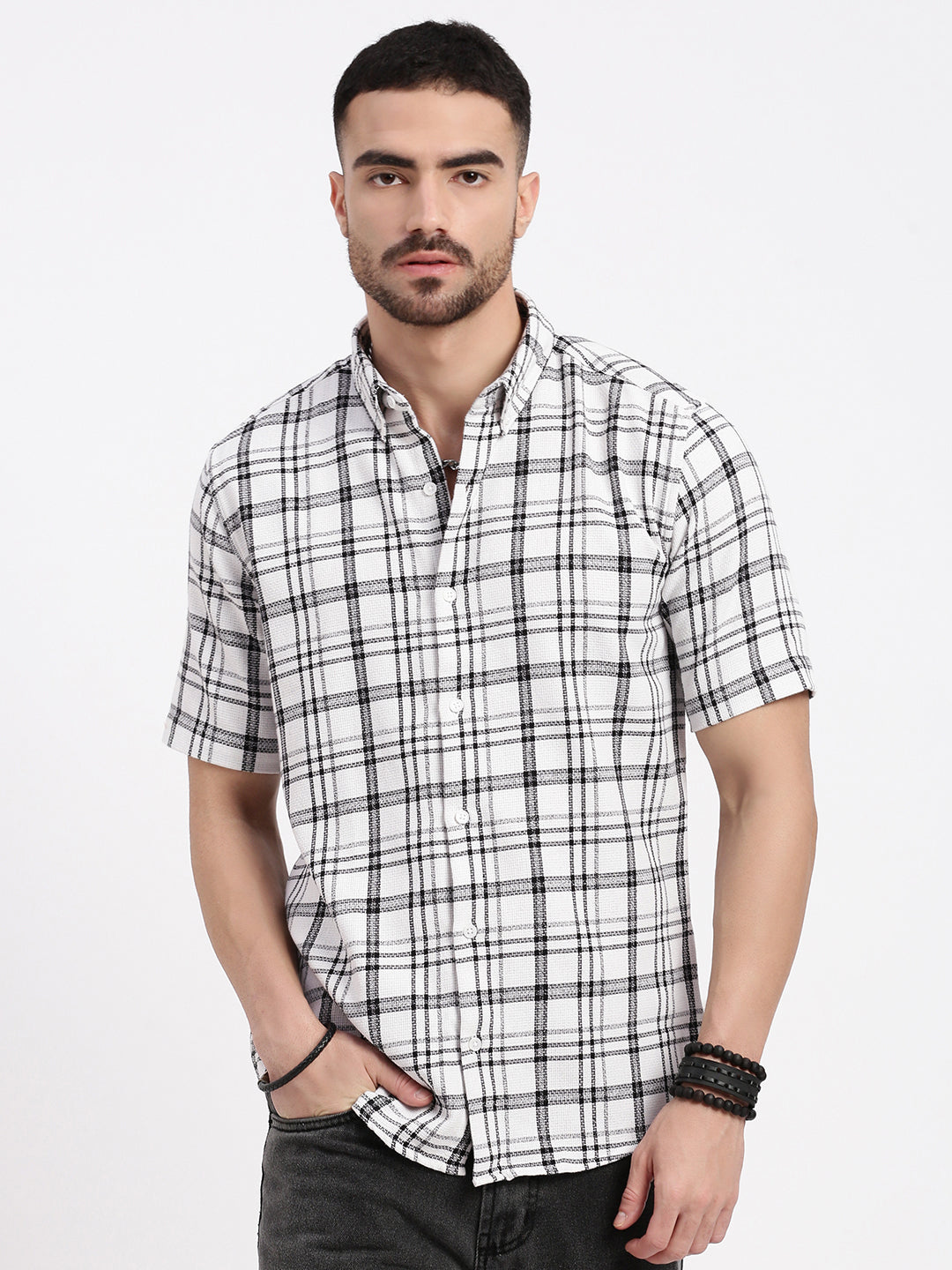 Men White Checked Slim Fit Shirt