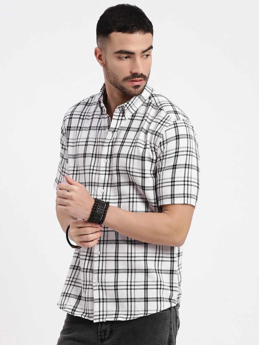 Men White Checked Slim Fit Shirt