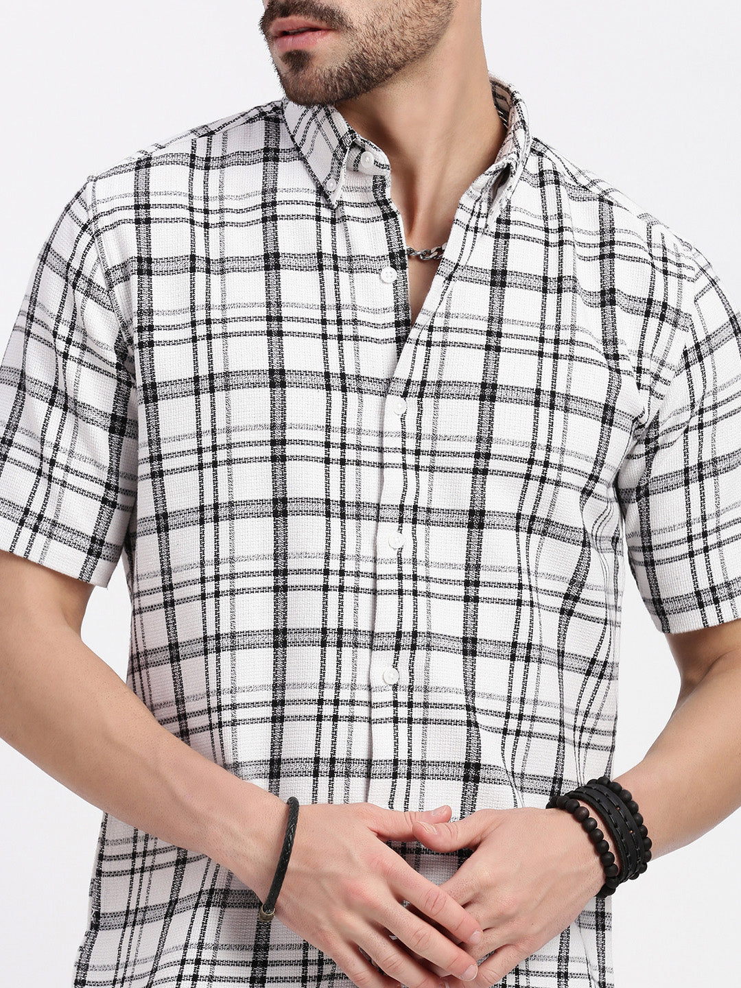 Men White Checked Slim Fit Shirt