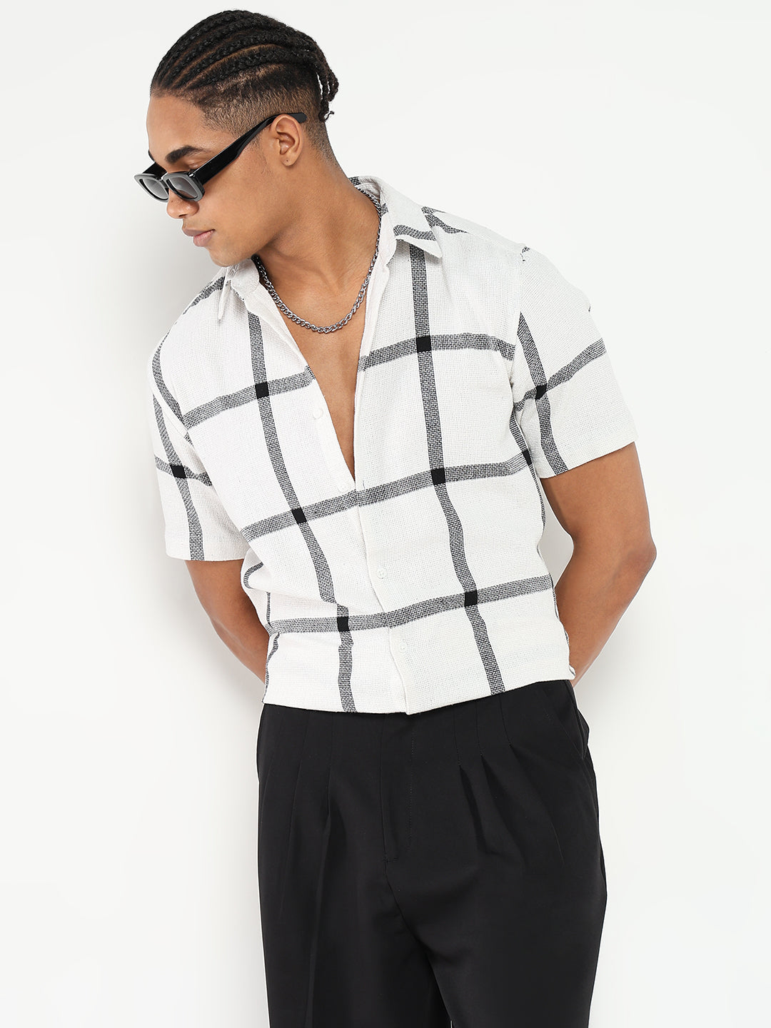 Men White Checked Slim Fit Shirt