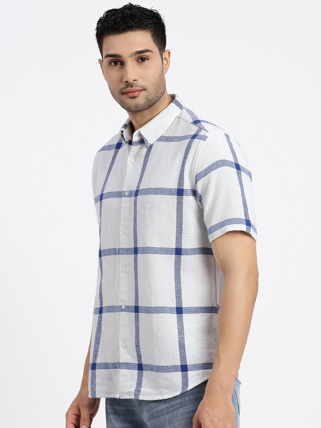 Men White Checked Slim Fit Shirt