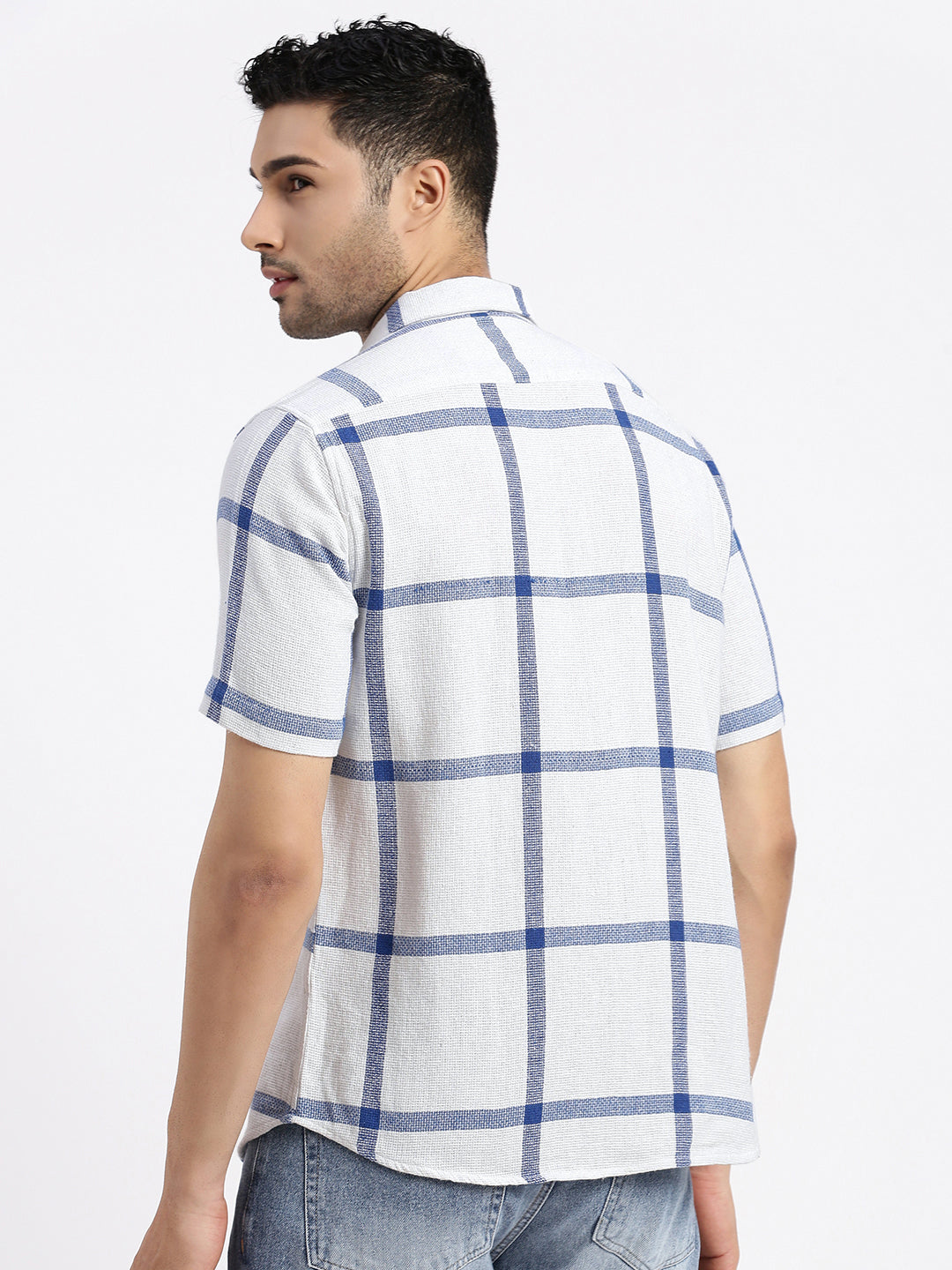 Men White Checked Slim Fit Shirt