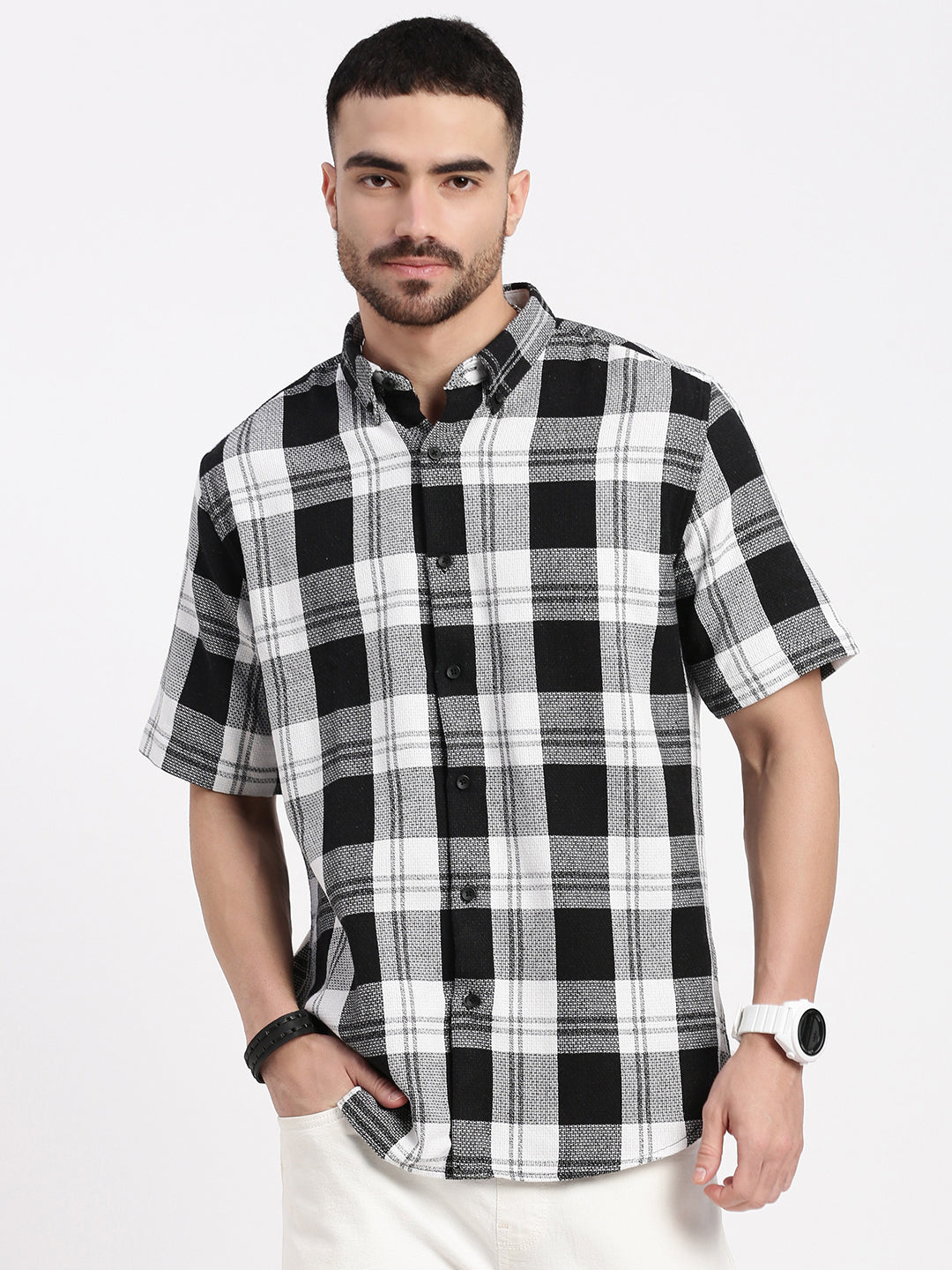 Men Black Checked Slim Fit Shirt