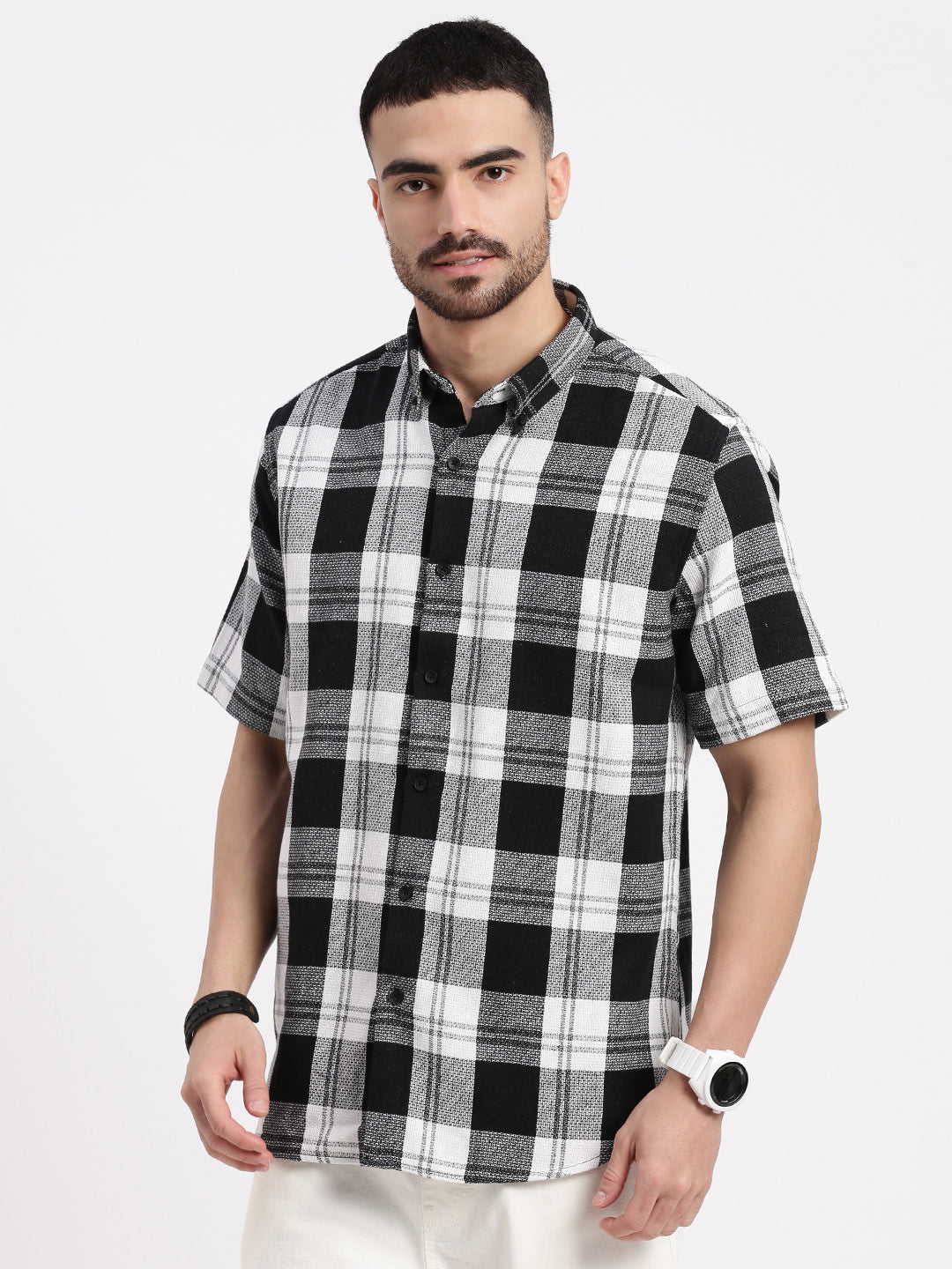 Men Black Checked Slim Fit Shirt