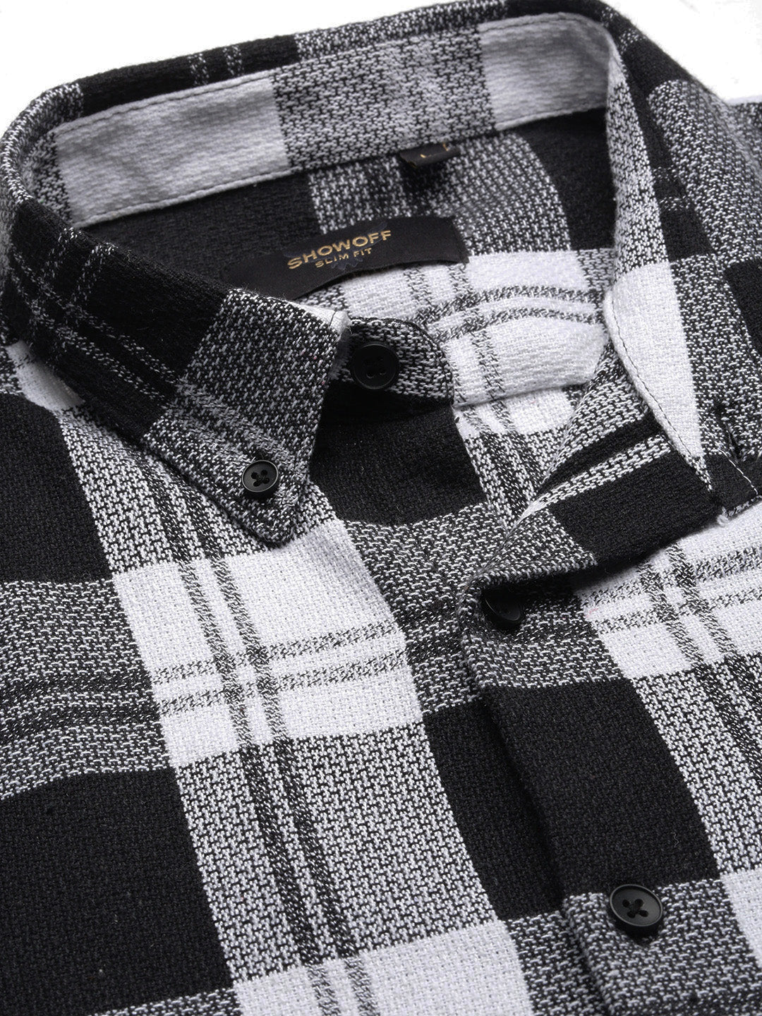 Men Black Checked Slim Fit Shirt