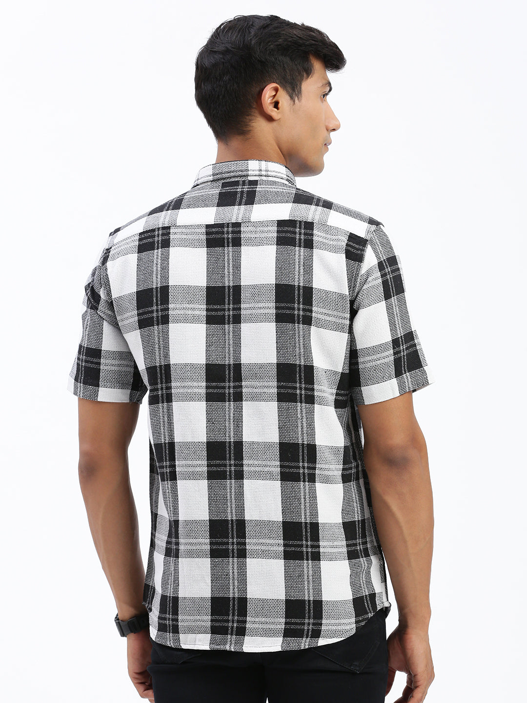 Men Checked Black Slim Fit Shirt