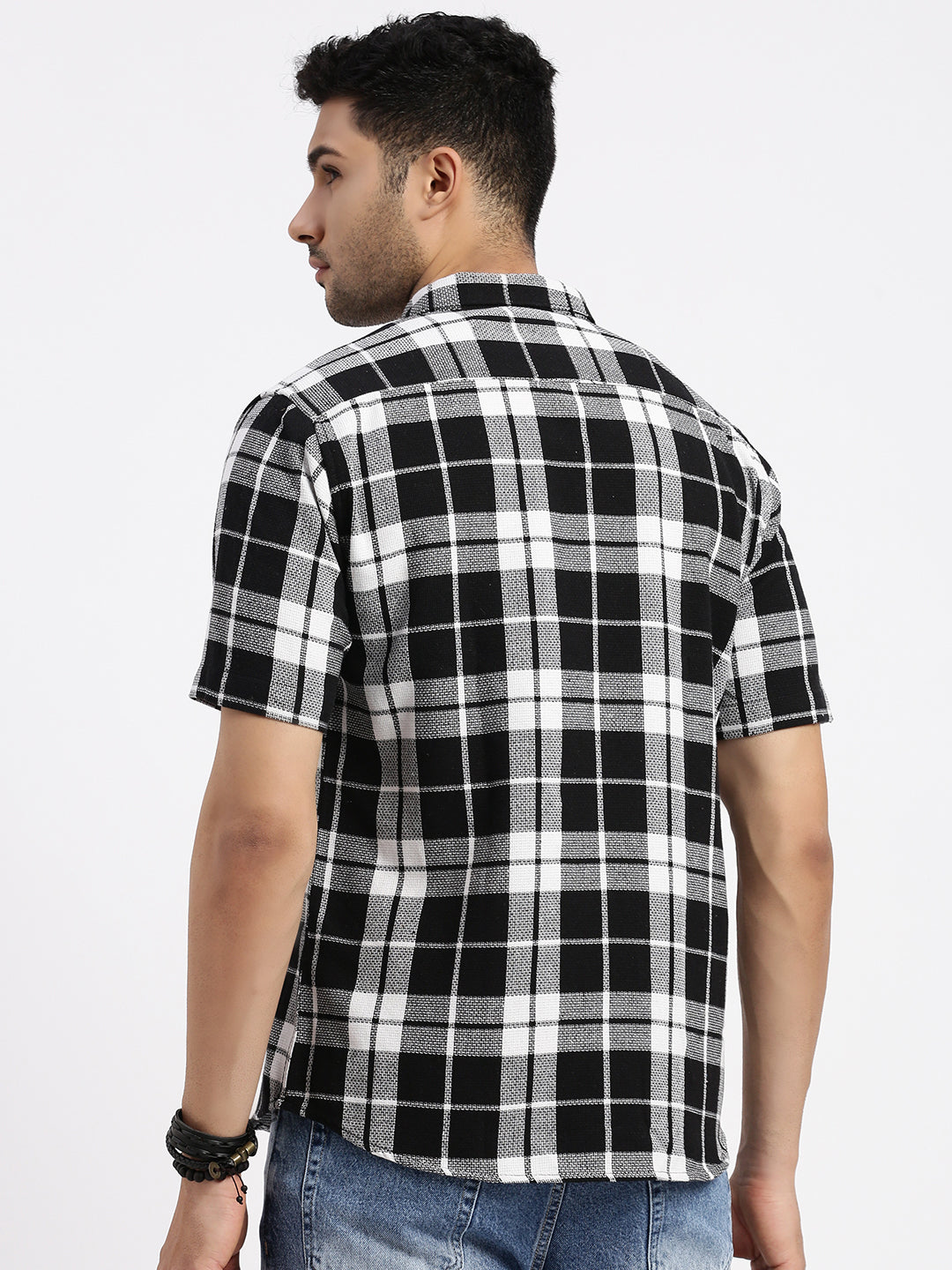 Men Black Checked Slim Fit Shirt