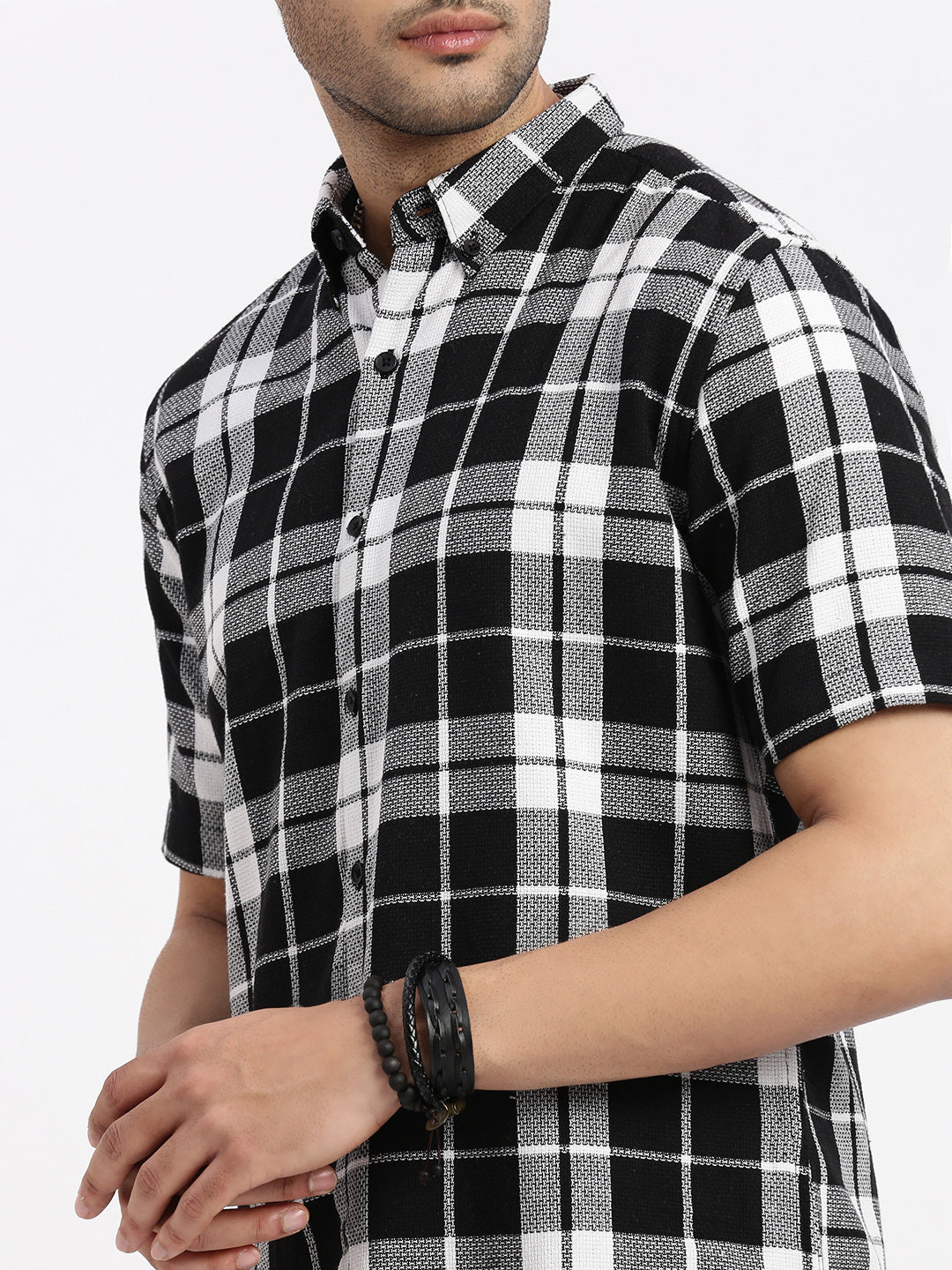 Men Black Checked Slim Fit Shirt