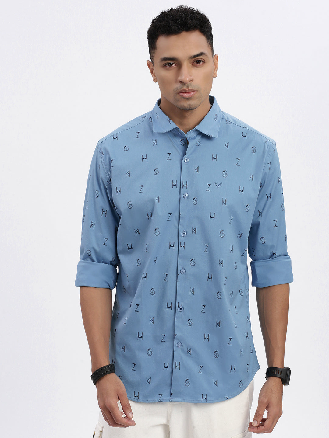 Men Blue Graphic Slim Fit Shirt