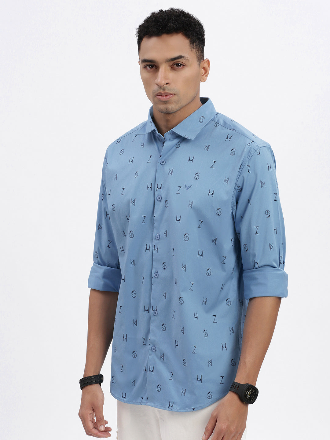 Men Blue Graphic Slim Fit Shirt