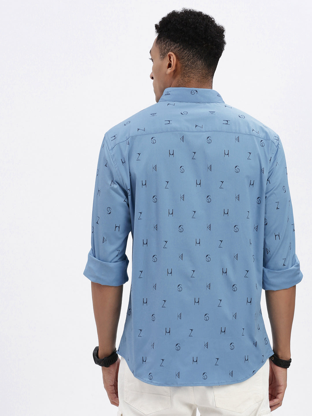 Men Blue Graphic Slim Fit Shirt