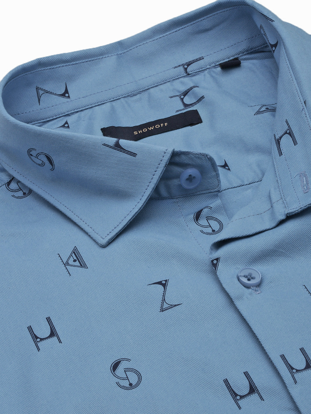 Men Blue Graphic Slim Fit Shirt