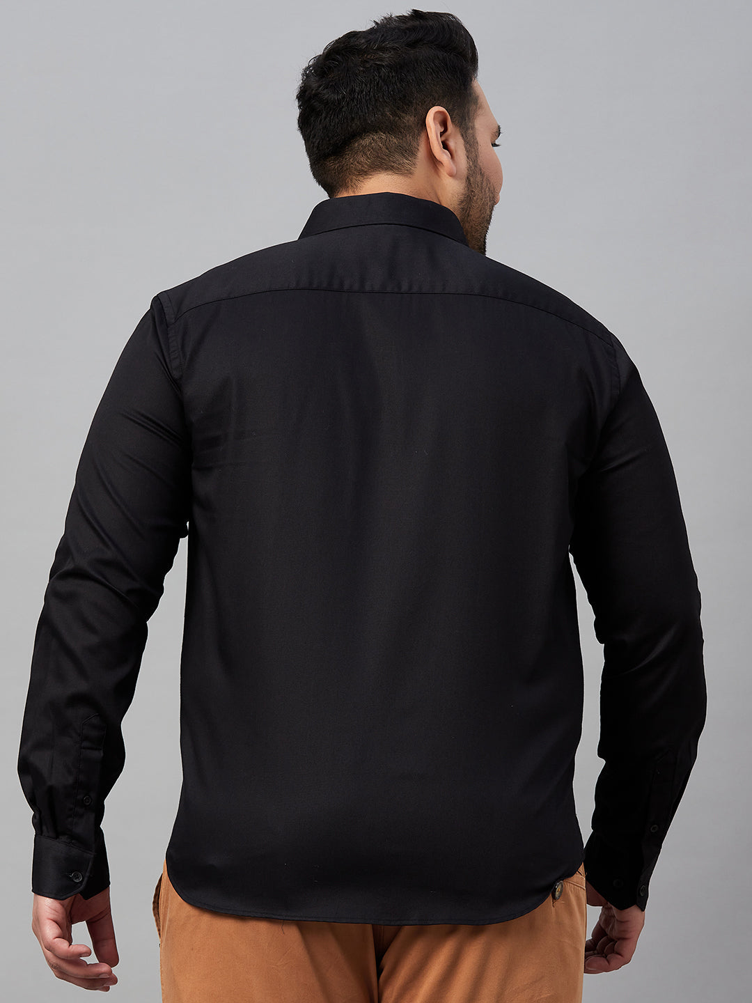 Men Spread Collar Self Design Black Shirt