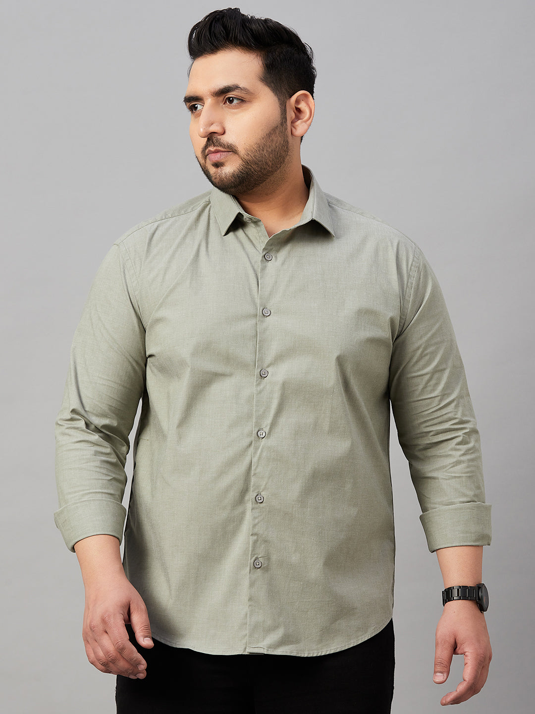 Men Solid Green Smart Shirt