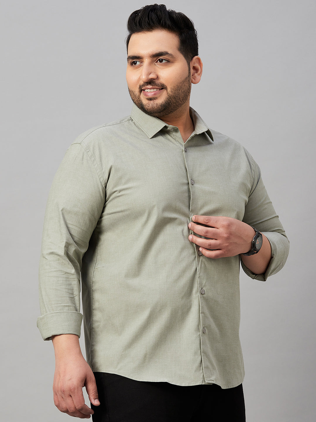 Men Solid Green Smart Shirt