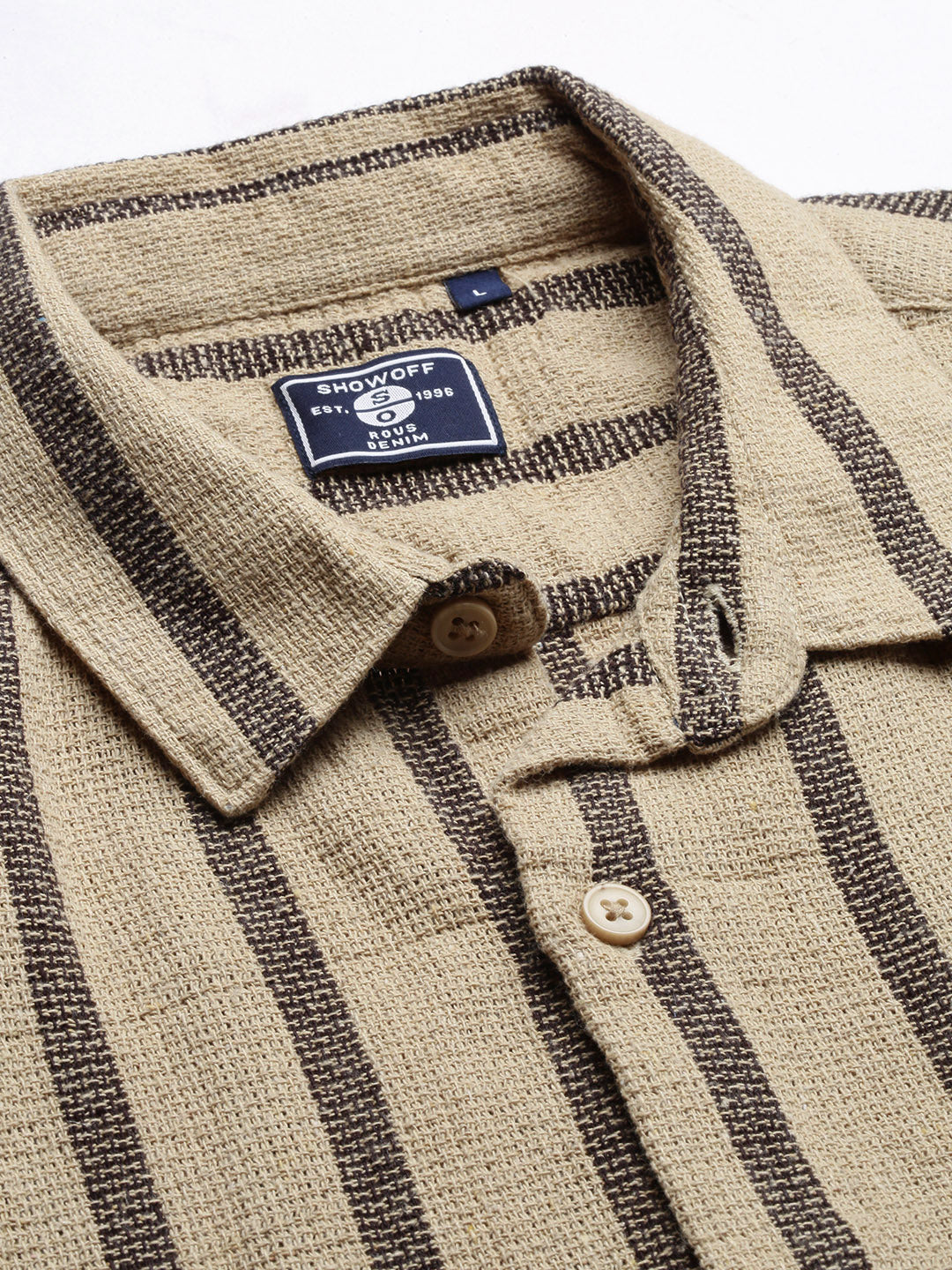 Men Striped Beige Slim Fit Shirt