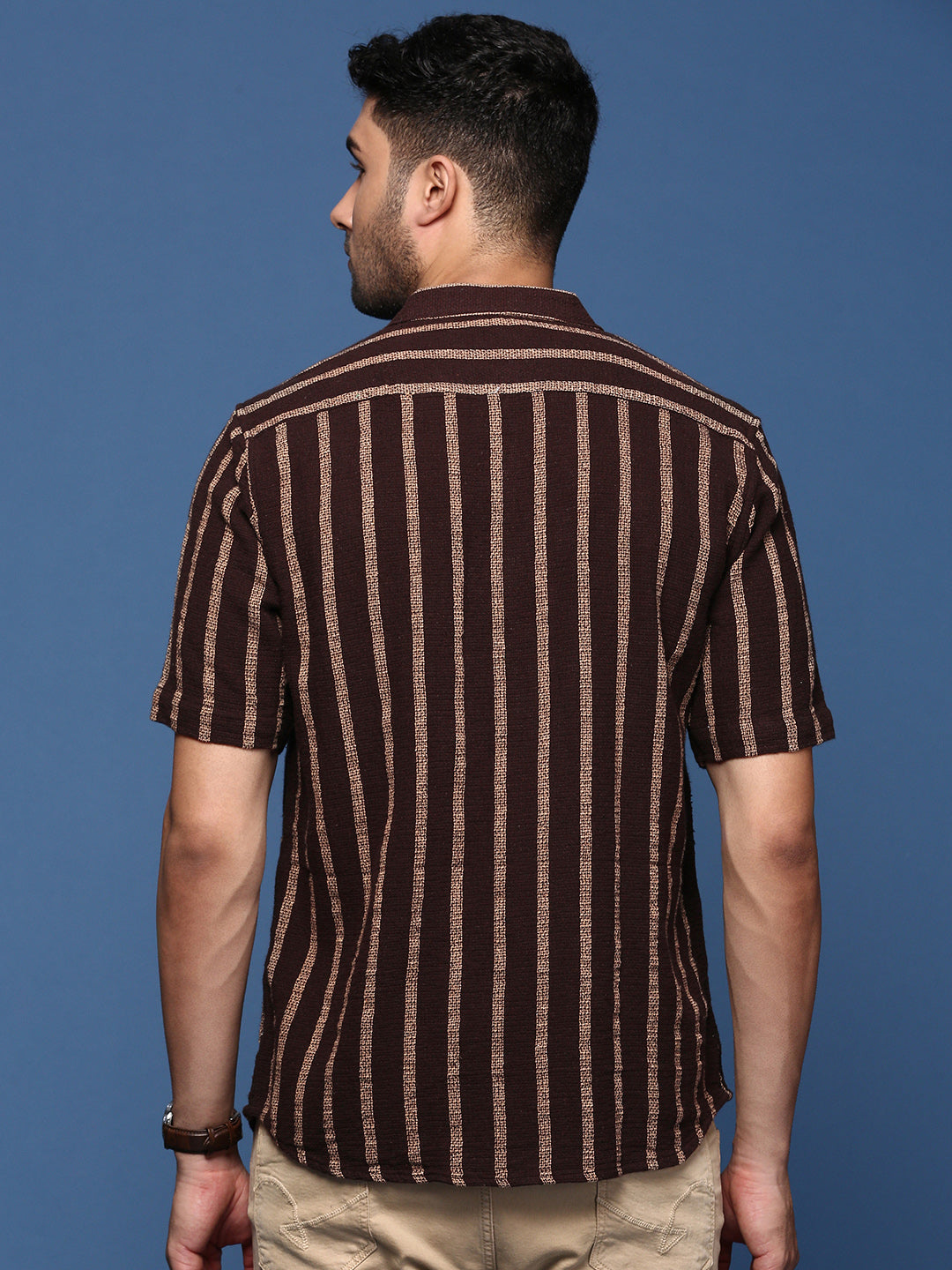 Men Striped Brown Slim Fit Shirt