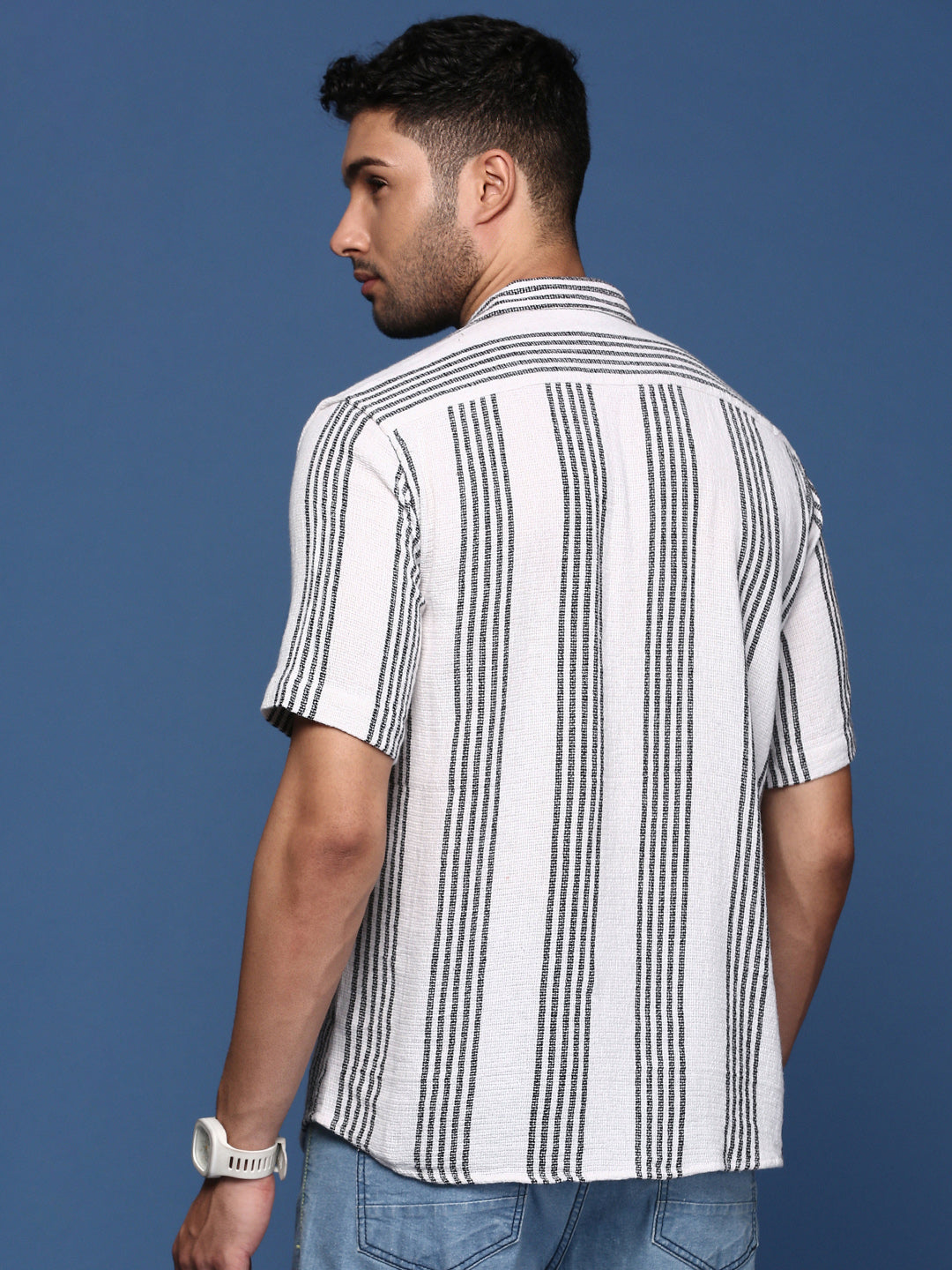 Men Striped White Slim Fit Shirt