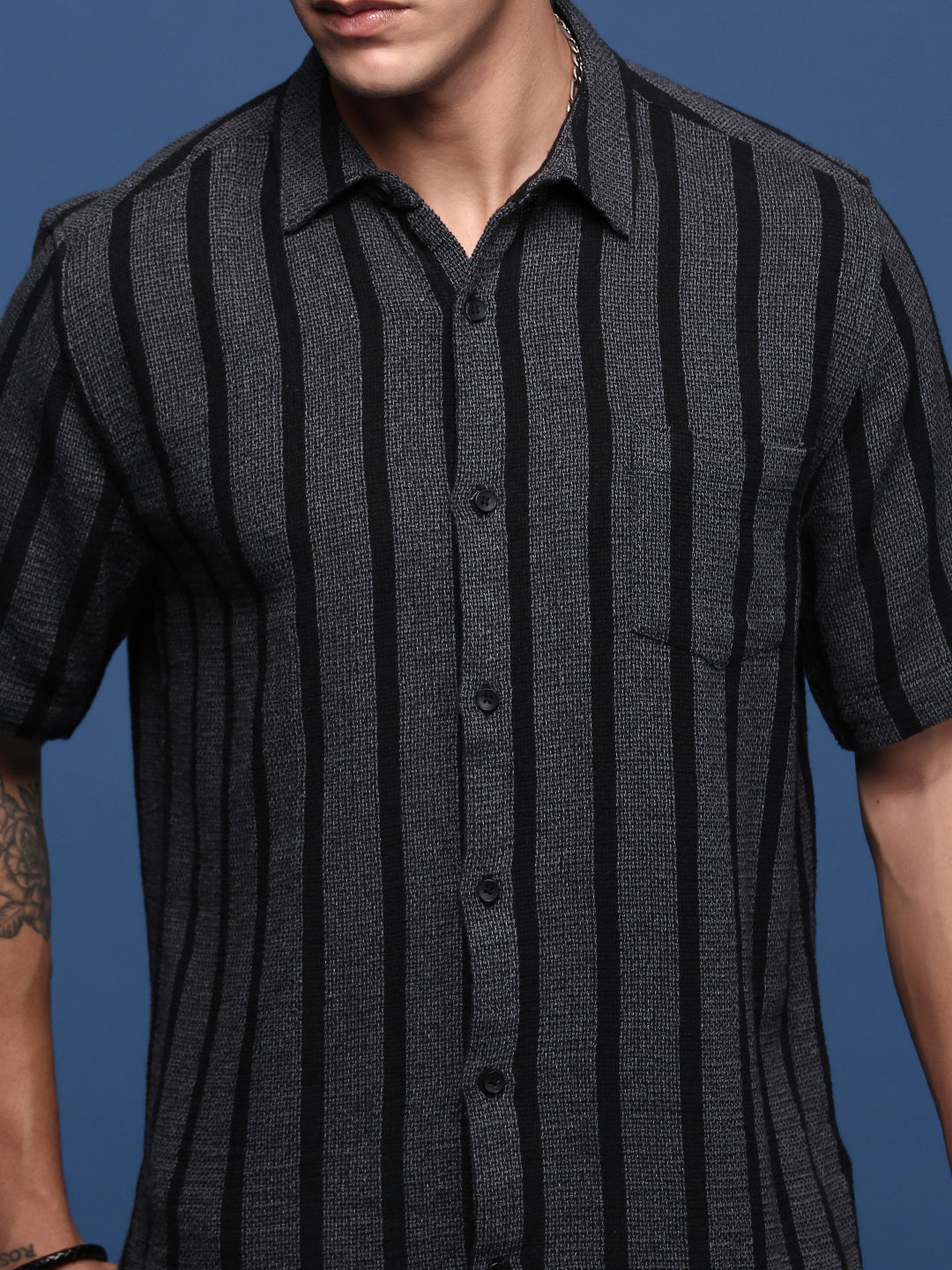 Men Striped Charcoal Slim Fit Shirt